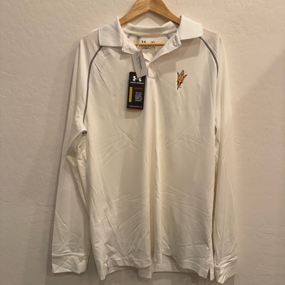 Under Armour White Long Sleeve ASU Polo Shirt